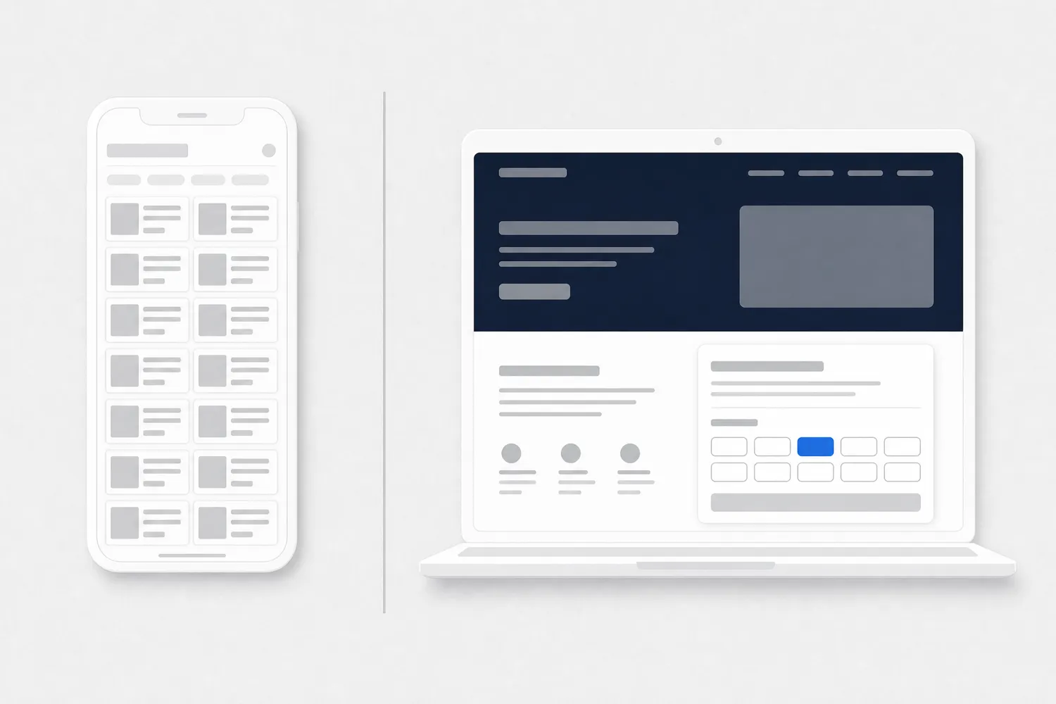 Comparison: a phone with a ready-made app full of other businesses and a laptop with a business website and built-in booking