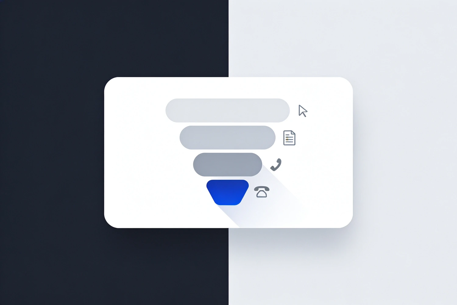 Funnel with grey bars and one blue bar, from clicks to enquiries and customers