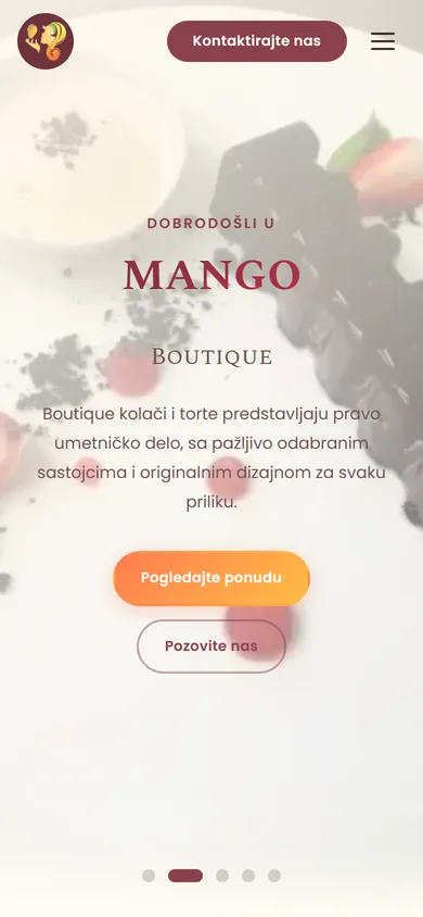 Mango poslastičarnica: početna strana sajta na telefonu