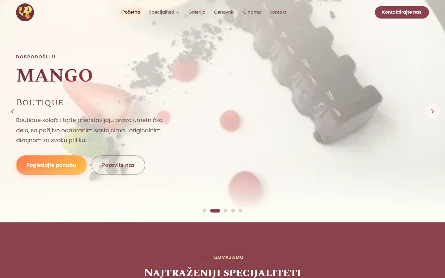 Mango poslastičarnica: sajt